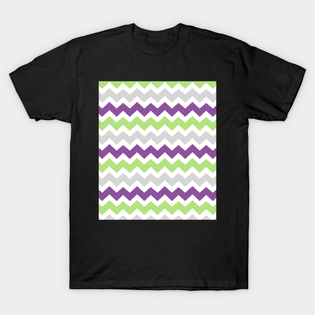 Purple Lime Green Grey Chevron Pattern T-Shirt by dreamingmind